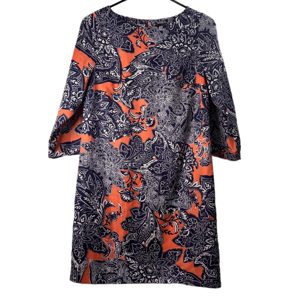 The Limited XS Dress Orange Navy Blue Paisley Print 3/4 Sleeve Career